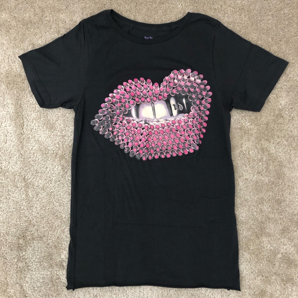 Urban Decay Black Promo Tee with Lipstick Lips Graphic Size XS